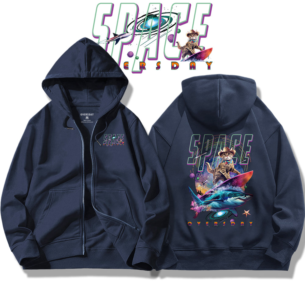 Mega Shark Surf Cat / Zip Up Hoodie