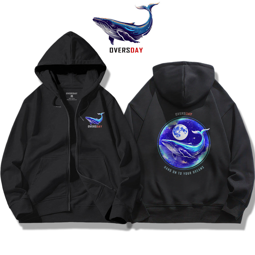 Blue Whale and Moon / Zip Up Hoodie