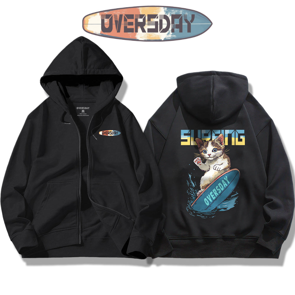 Surfing Cool Cat / Zip Up Hoodie