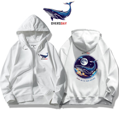 Blue Whale and Moon / Zip Up Hoodie