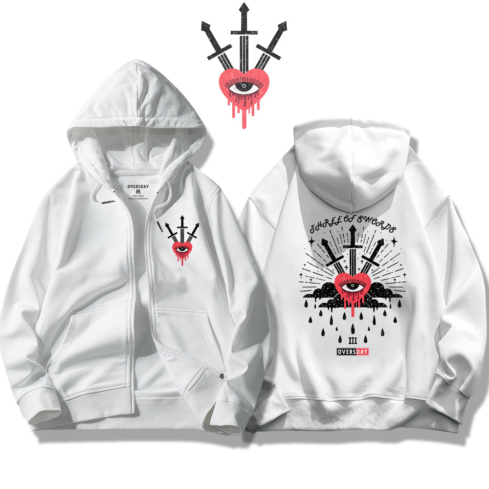 Three of Swords / Zip Up Hoodie