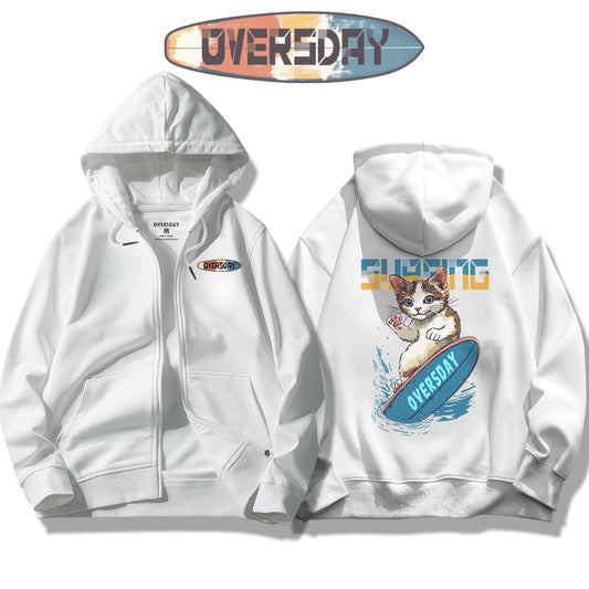 Surfing Cool Cat / Zip Up Hoodie