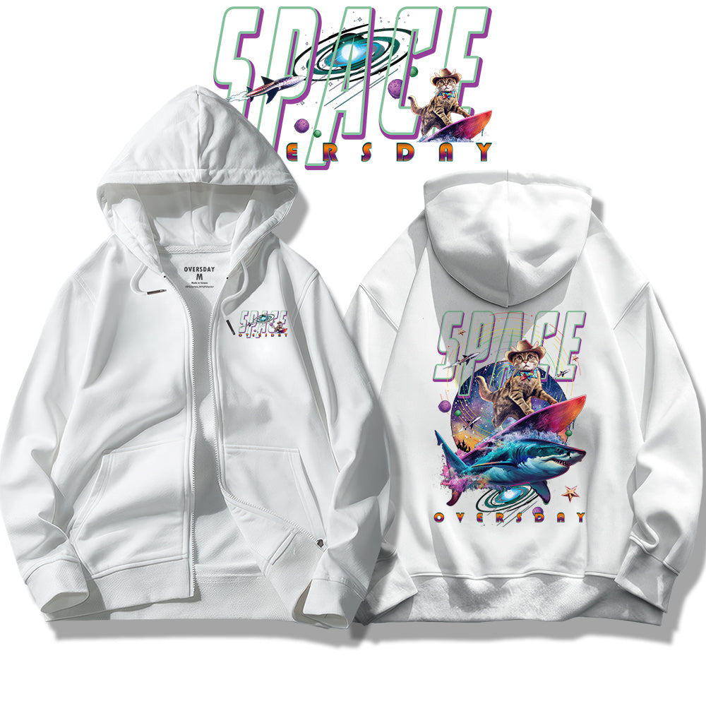 Mega Shark Surf Cat / Zip Up Hoodie