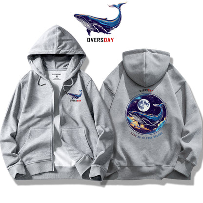 Blue Whale and Moon / Zip Up Hoodie