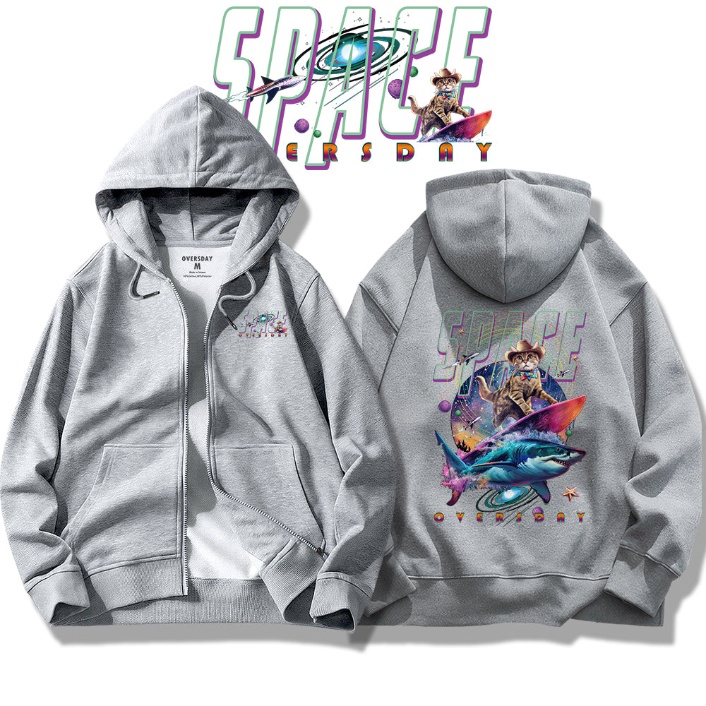 Mega Shark Surf Cat / Zip Up Hoodie