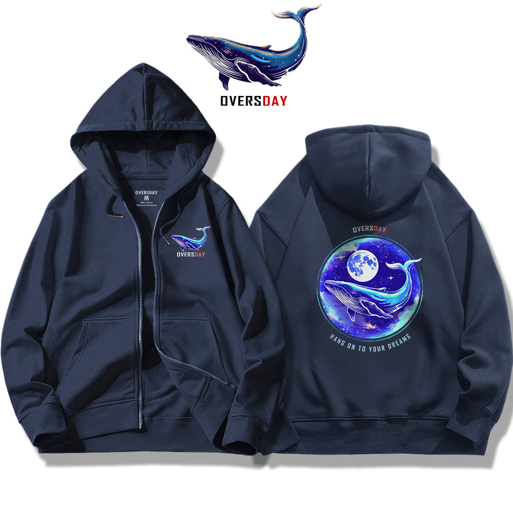 Blue Whale and Moon / Zip Up Hoodie