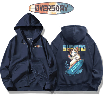 Surfing Cool Cat / Zip Up Hoodie