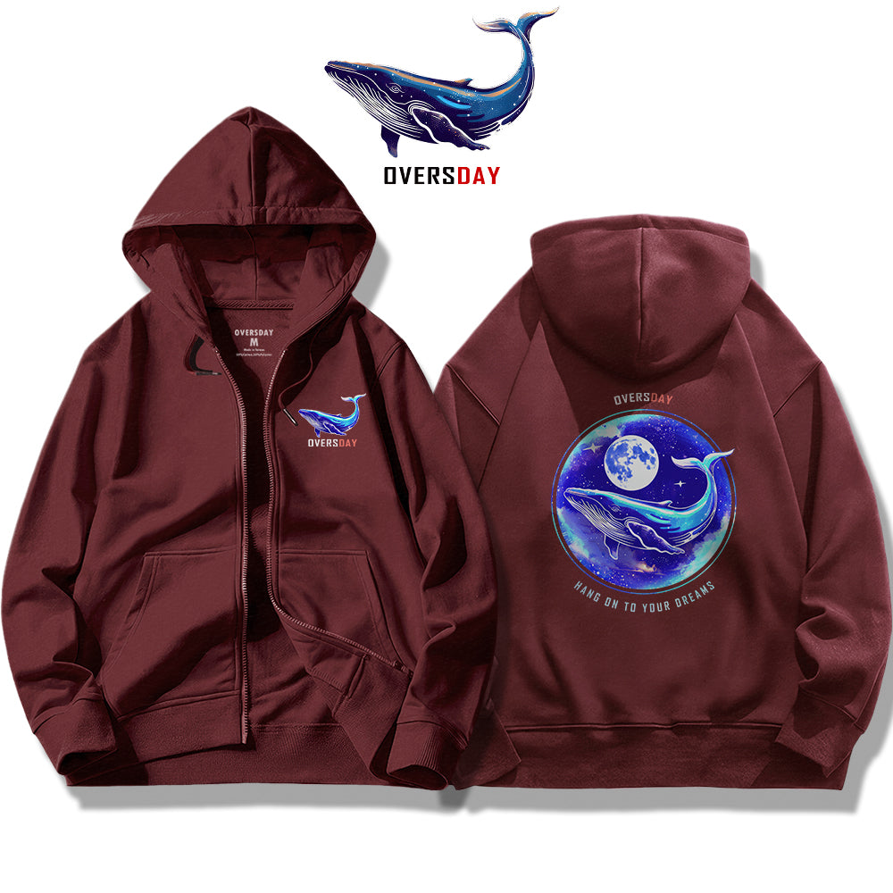 Blue Whale and Moon / Zip Up Hoodie