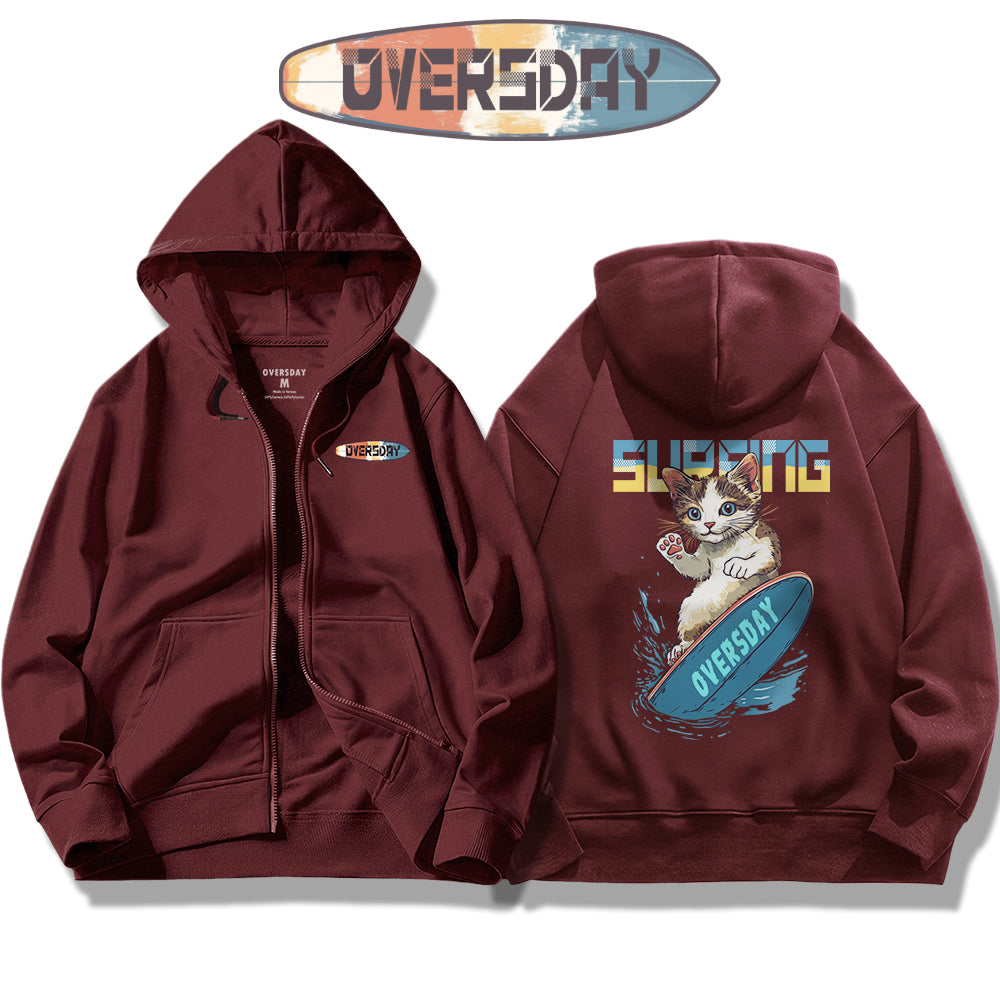 Surfing Cool Cat / Zip Up Hoodie