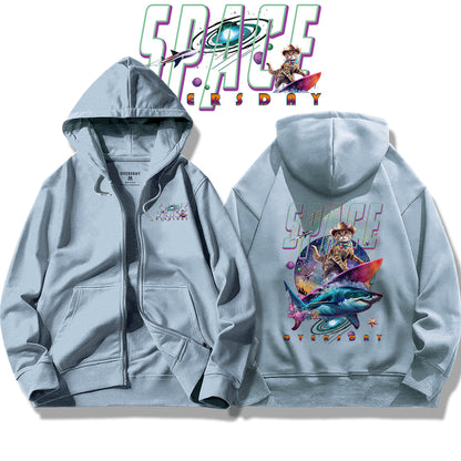 Mega Shark Surf Cat / Zip Up Hoodie