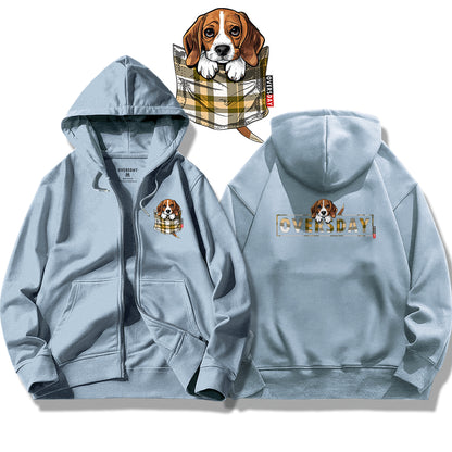 Tartan Pocket Beagle / Zip Up Hoodie