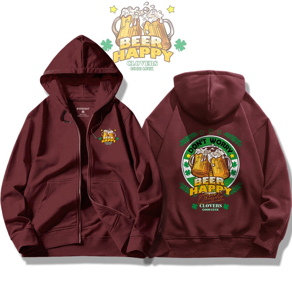 Lucky Beer Clover / Zip Up Hoodie