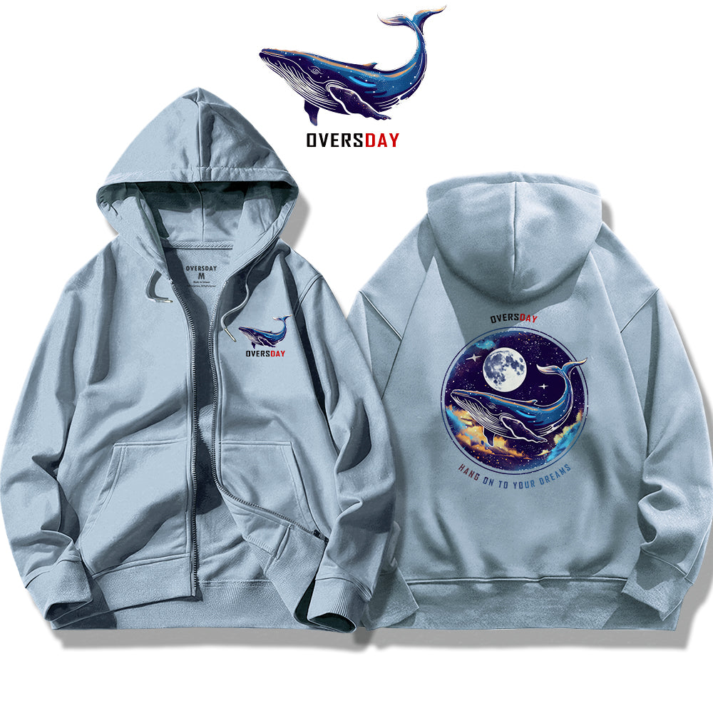 Blue Whale and Moon / Zip Up Hoodie