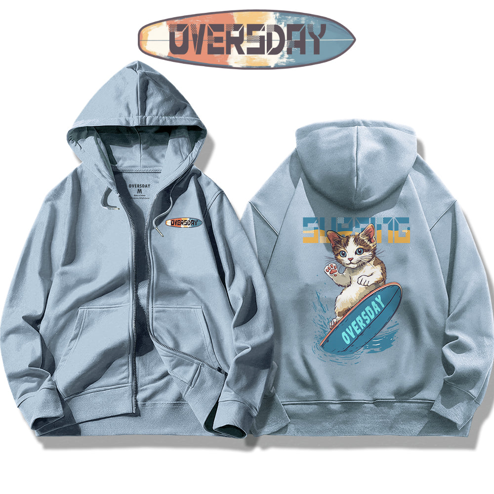 Surfing Cool Cat / Zip Up Hoodie