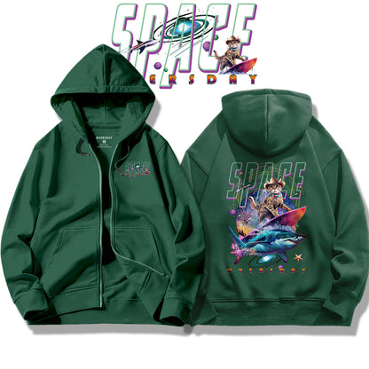 Mega Shark Surf Cat / Zip Up Hoodie