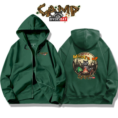 Forest Camping Raccoon / Zip Up Hoodie