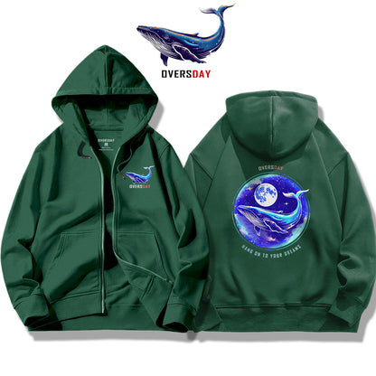 Blue Whale and Moon / Zip Up Hoodie