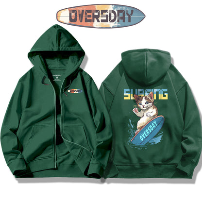 Surfing Cool Cat / Zip Up Hoodie